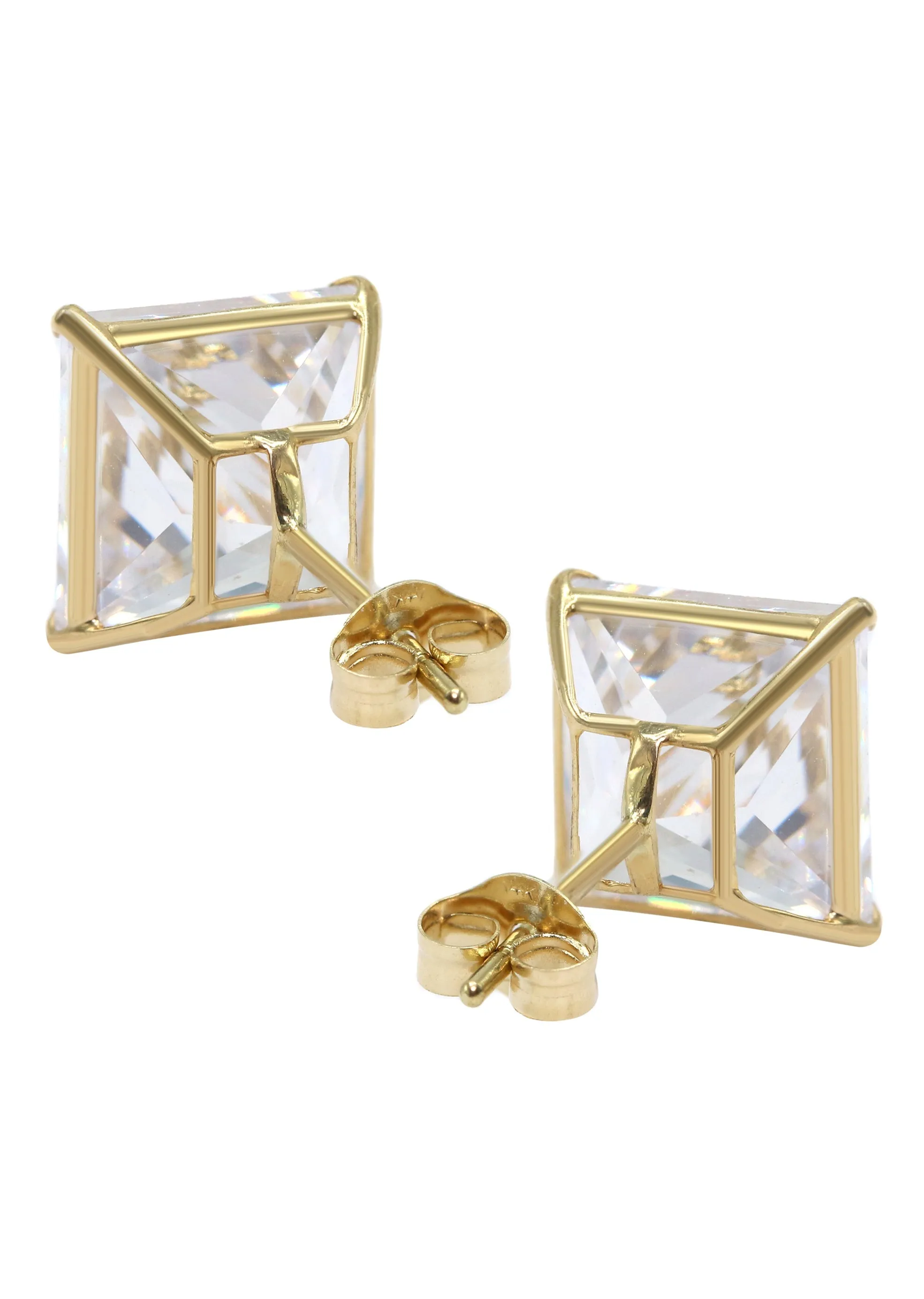 Gold Push Backing Square Stud Earrings