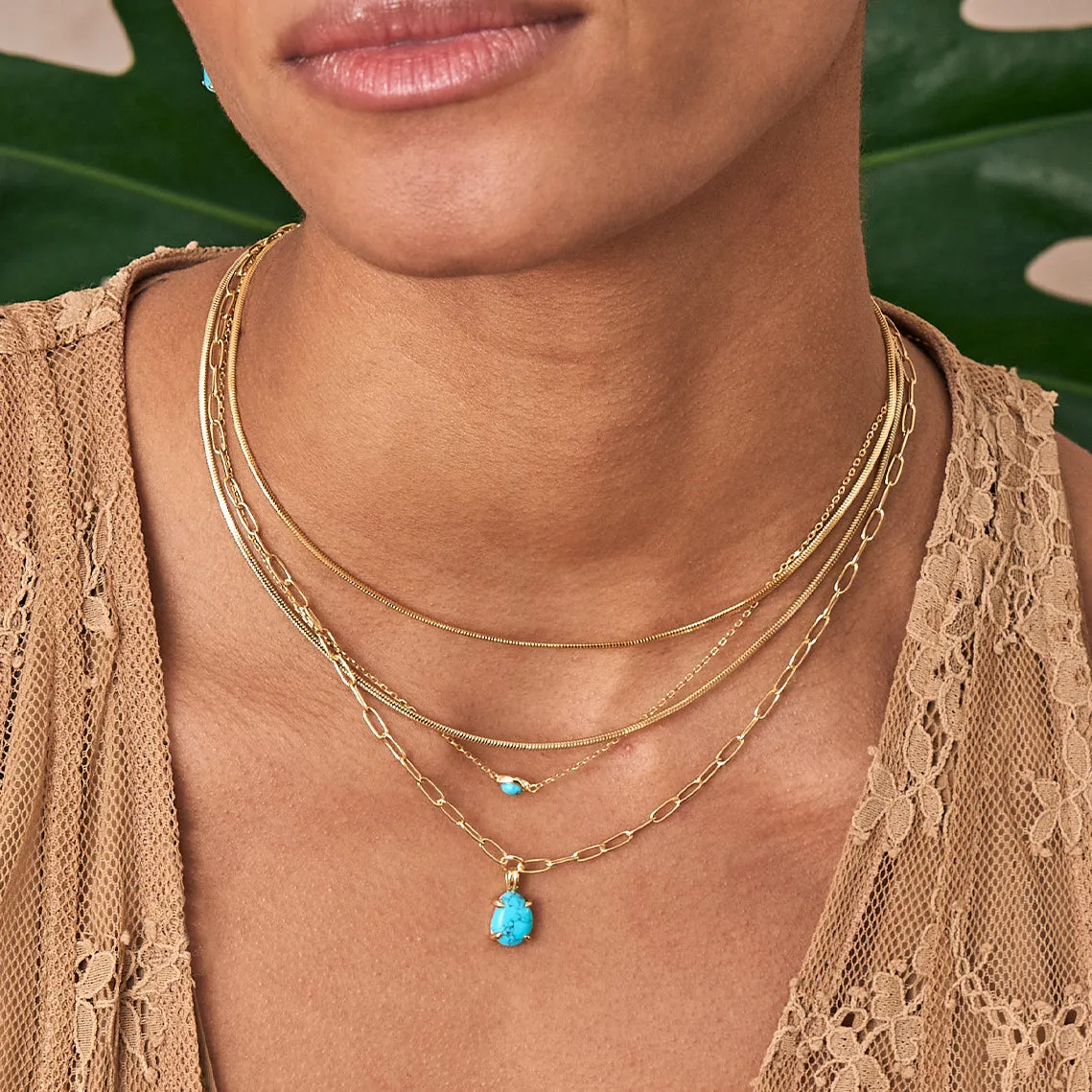 Gold Turquoise Chunky Chain Drop Pendant Necklace