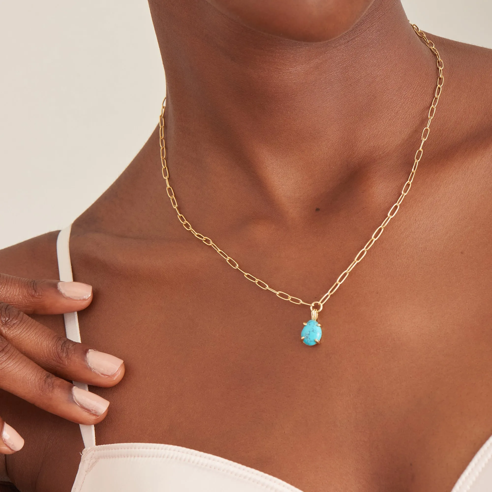 Gold Turquoise Chunky Chain Drop Pendant Necklace