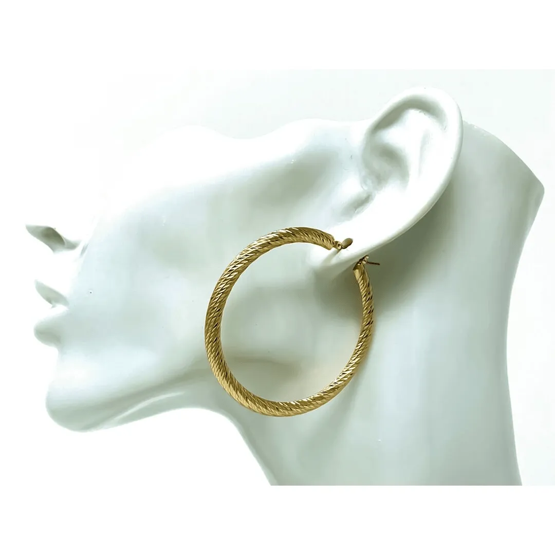 Gold Twisted Rope Hoop Earrings With Flat Back