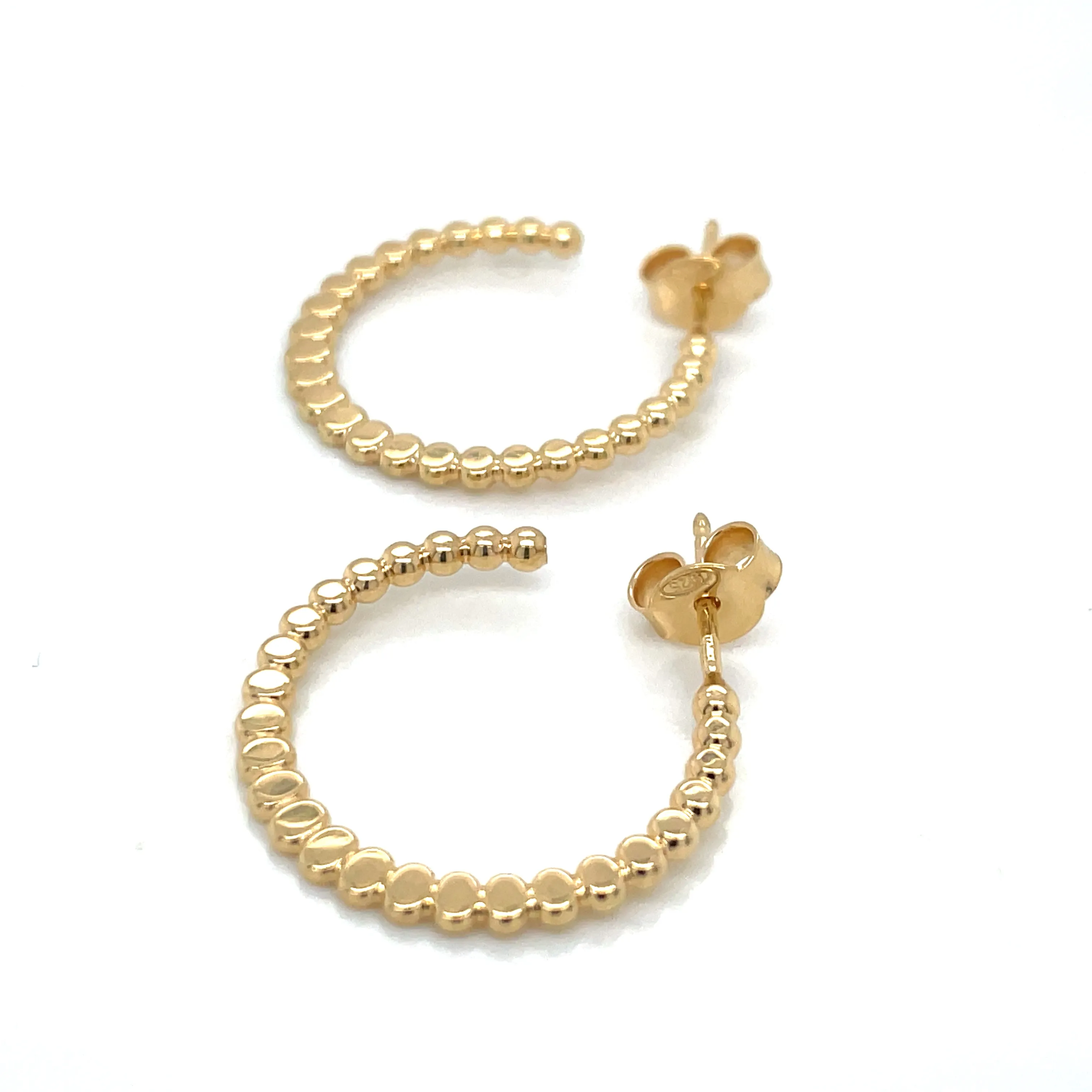 Golden Flat Beaded Hoop Studs