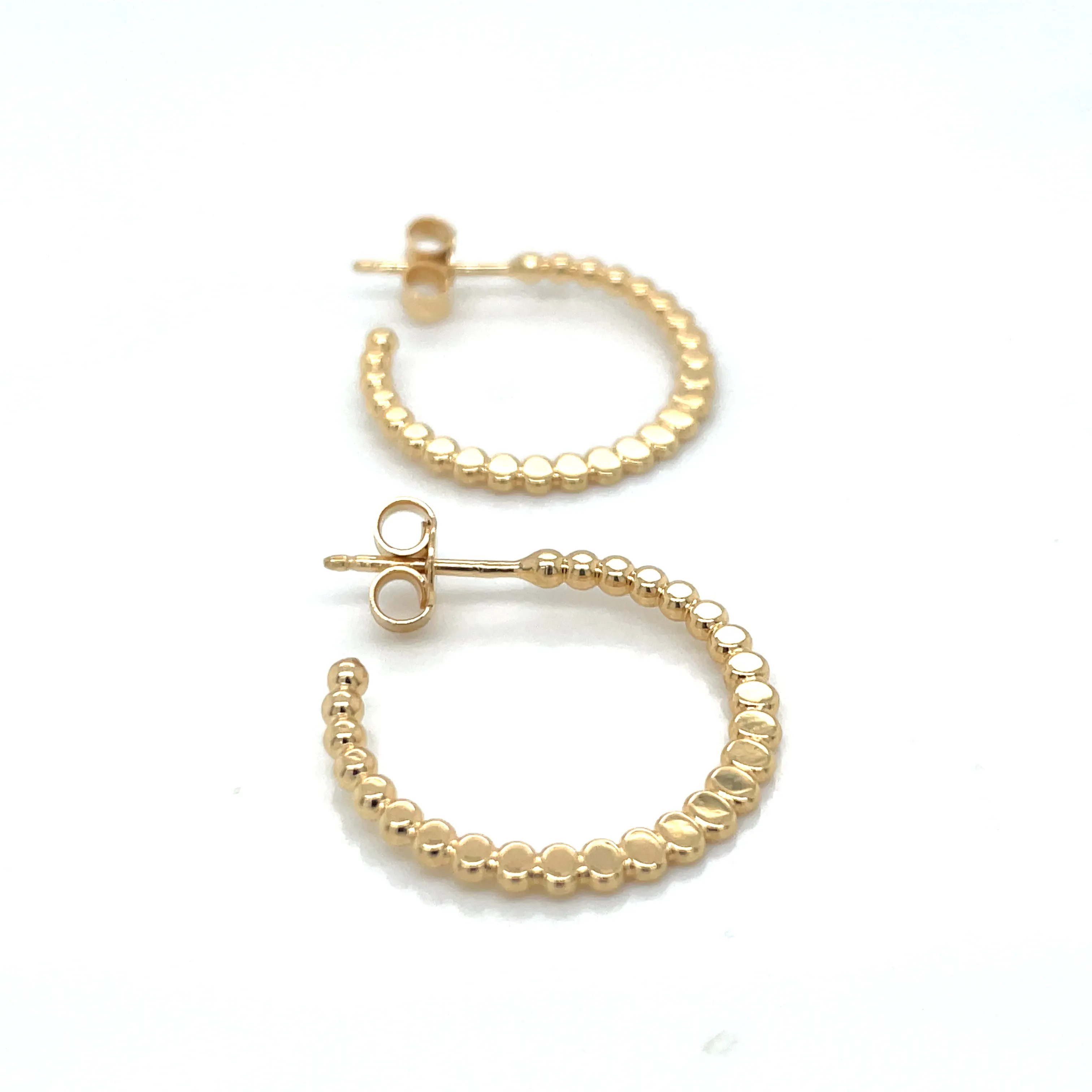 Golden Flat Beaded Hoop Studs