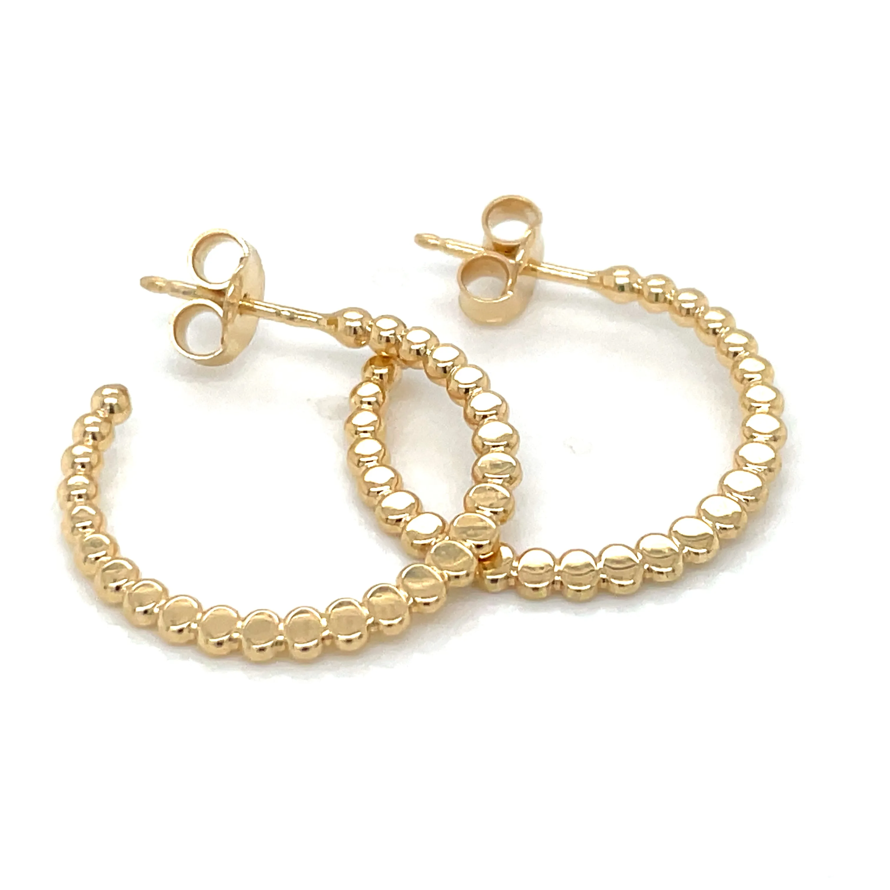 Golden Flat Beaded Hoop Studs