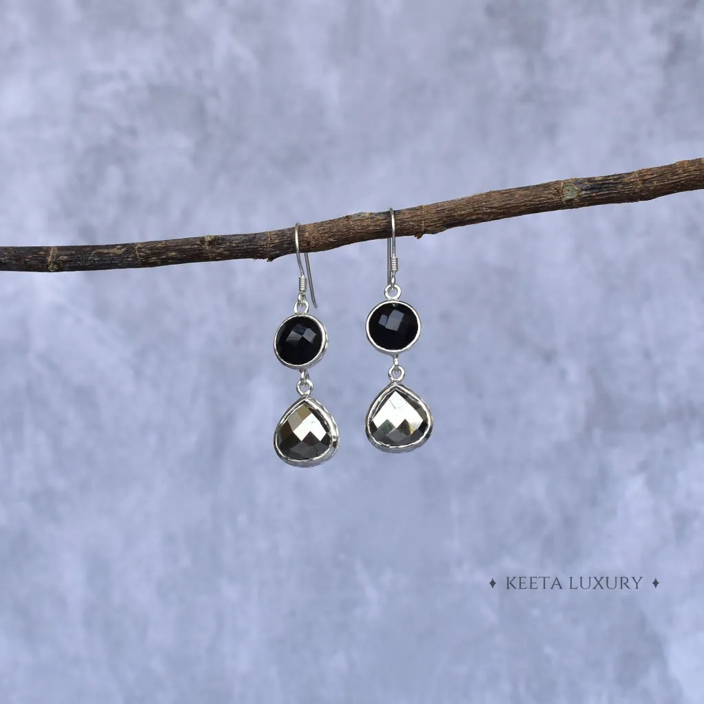 Golden Shadow - Pyrite & black onyx earrings