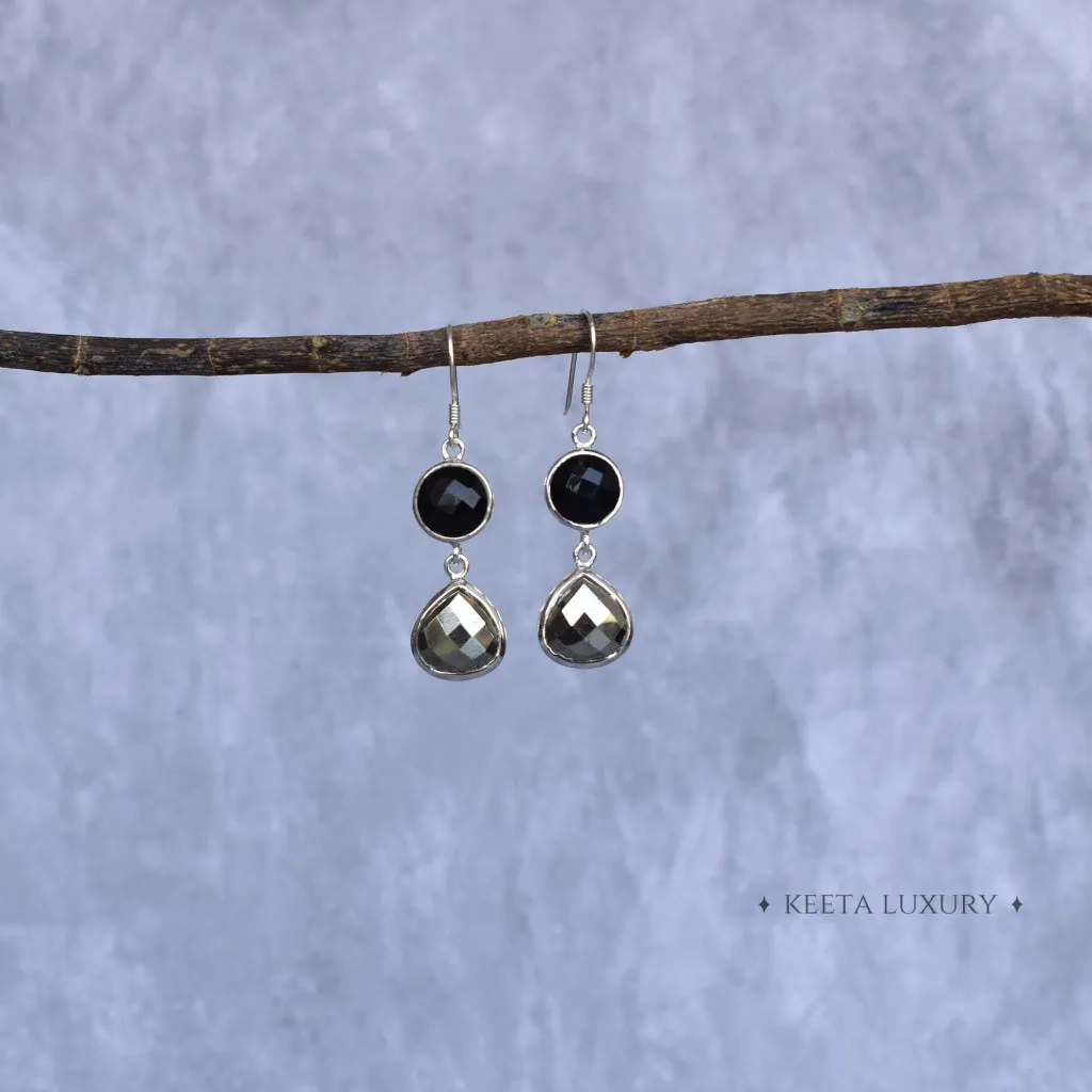 Golden Shadow - Pyrite & black onyx earrings