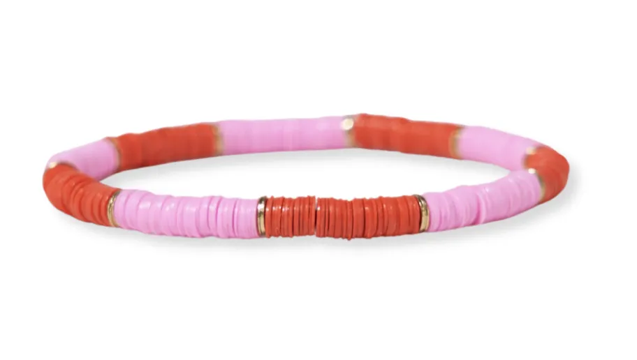 Grace Two-Color Block Sequin Stretch Bracelet Coral