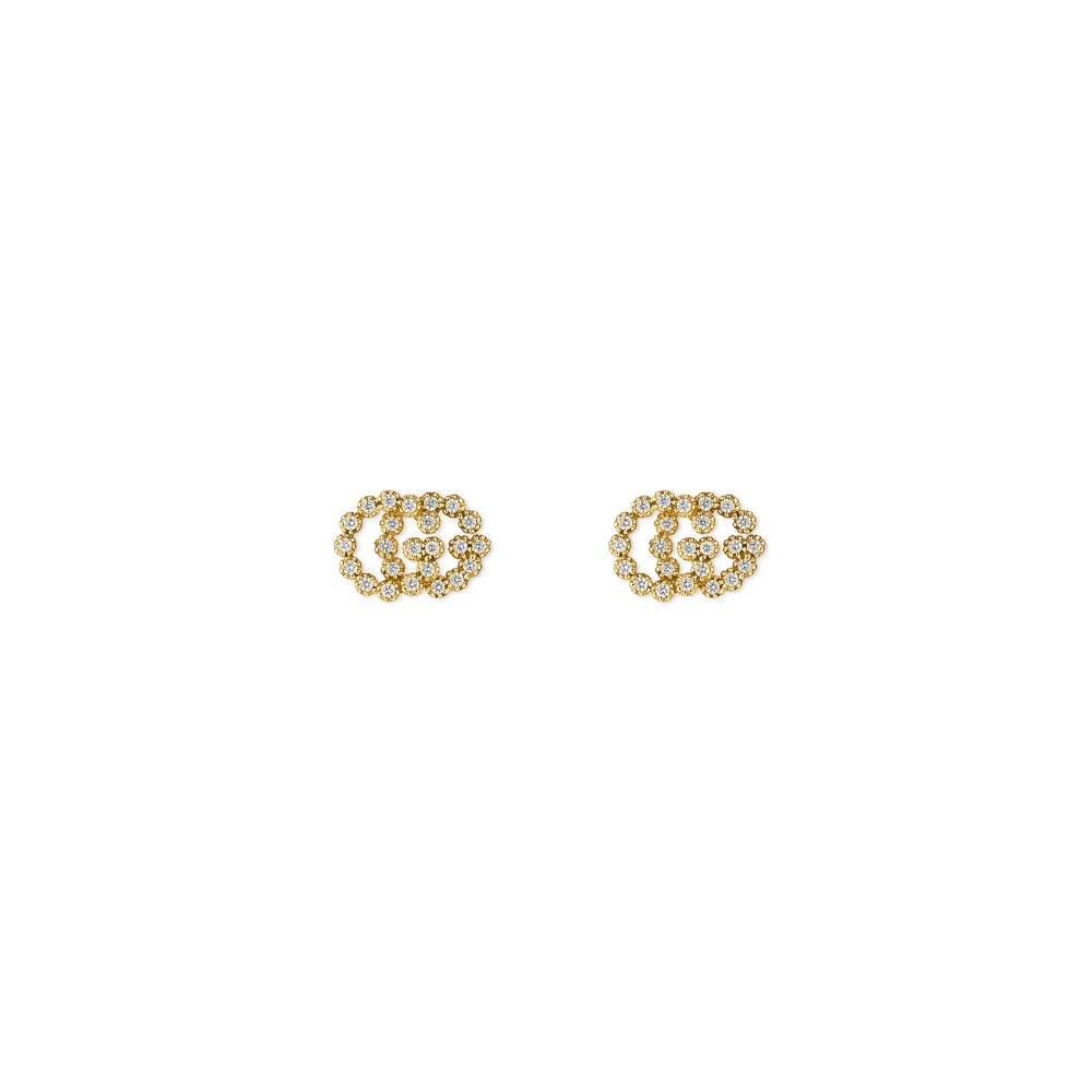 Gucci 18K Yellow Gold GG Running Diamond Stud Earrings