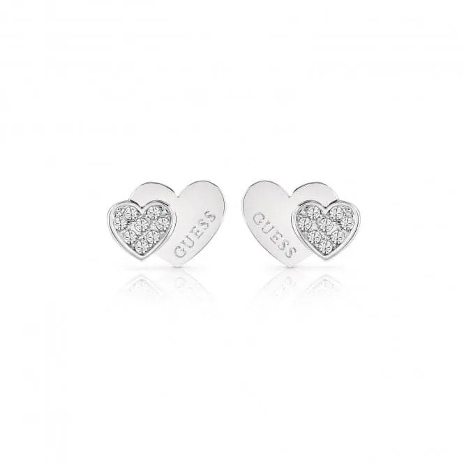 Guess Me And You Double Heart Stud Earrings UBE84118A