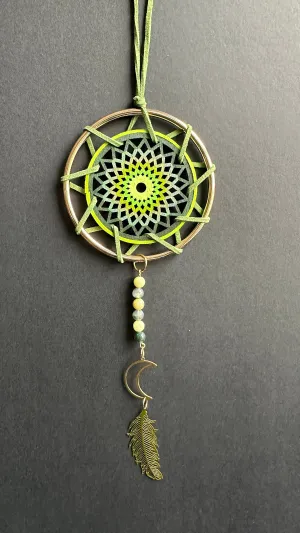 Hand painted Wooden Dreamcatcher w/ Moss Agate, Jade (M)