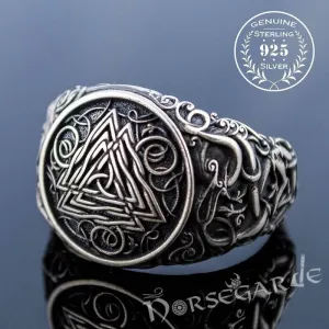 Handcrafted Urnes Style Valknut Ring - Sterling Silver