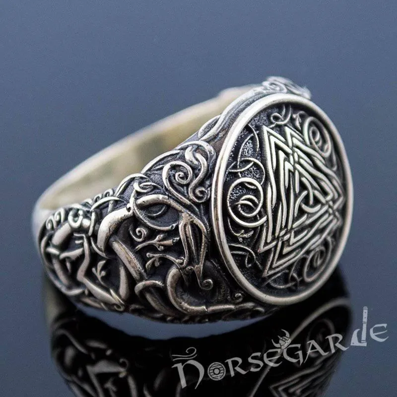 Handcrafted Urnes Style Valknut Ring - Sterling Silver