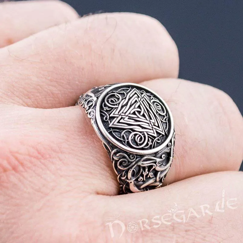 Handcrafted Urnes Style Valknut Ring - Sterling Silver