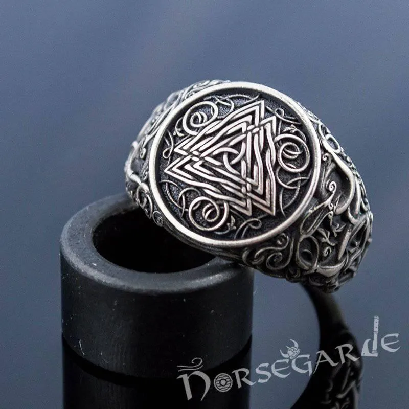 Handcrafted Urnes Style Valknut Ring - Sterling Silver