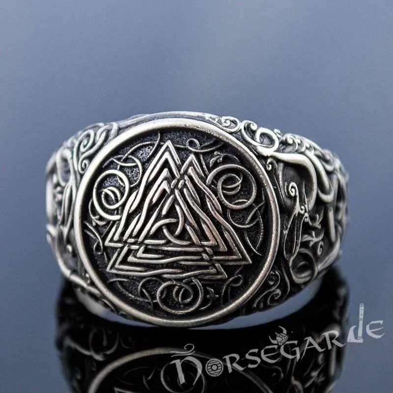 Handcrafted Urnes Style Valknut Ring - Sterling Silver