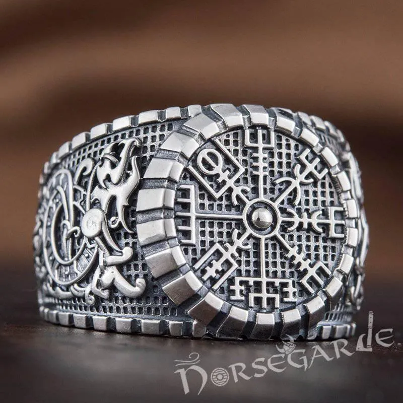 Handcrafted Vegvisir Viking Ornament Signet Ring - Sterling Silver