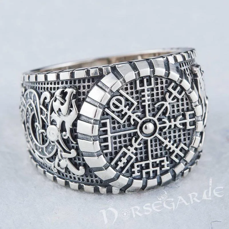 Handcrafted Vegvisir Viking Ornament Signet Ring - Sterling Silver