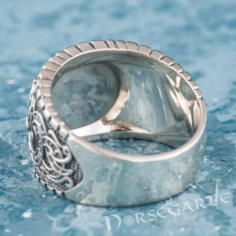 Handcrafted Vegvisir Viking Ornament Signet Ring - Sterling Silver