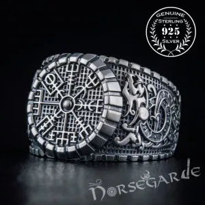 Handcrafted Vegvisir Viking Ornament Signet Ring - Sterling Silver