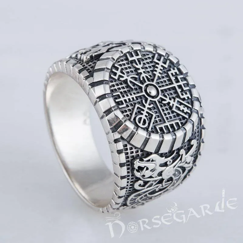 Handcrafted Vegvisir Viking Ornament Signet Ring - Sterling Silver