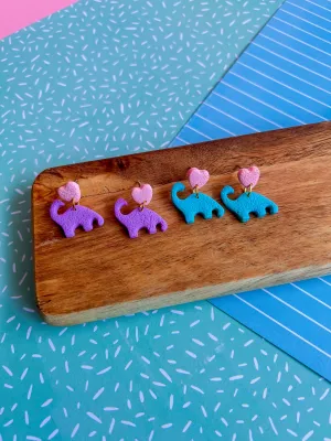 Heart Dino Dangles | Clay Earrings