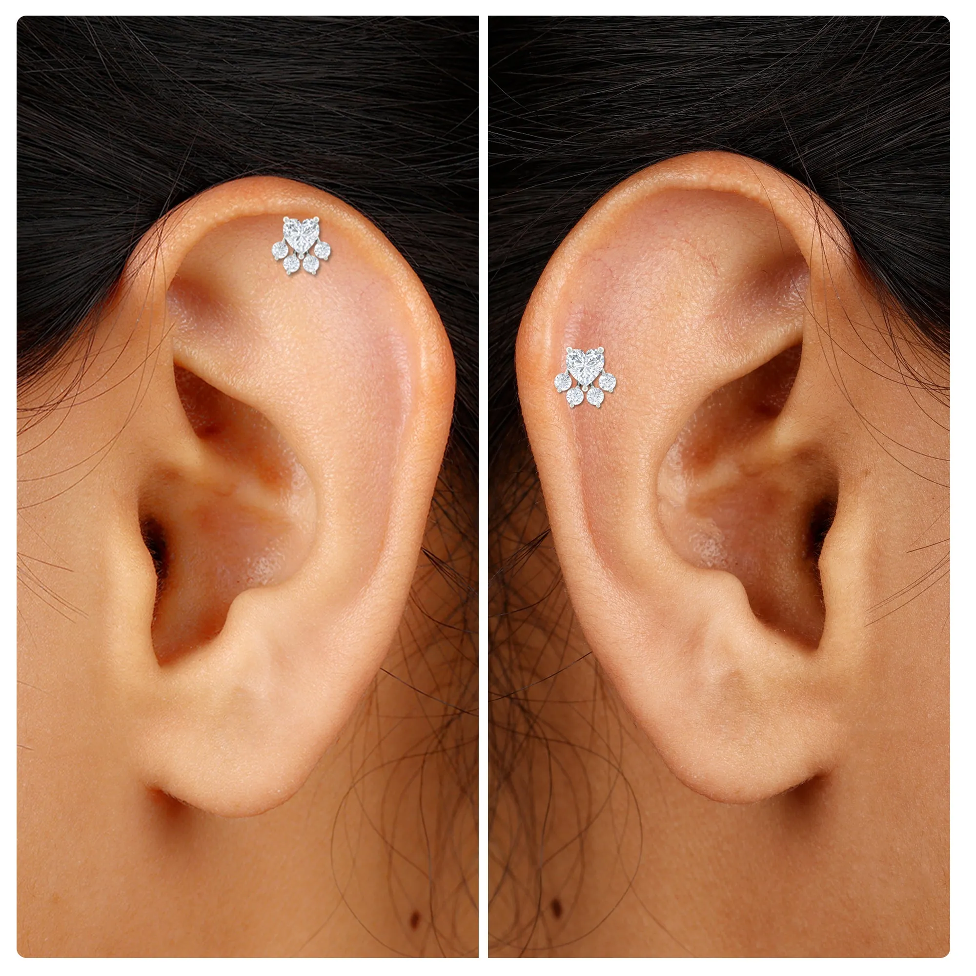 Heart Shape Moissanite Paw Cartilage Earring in Gold