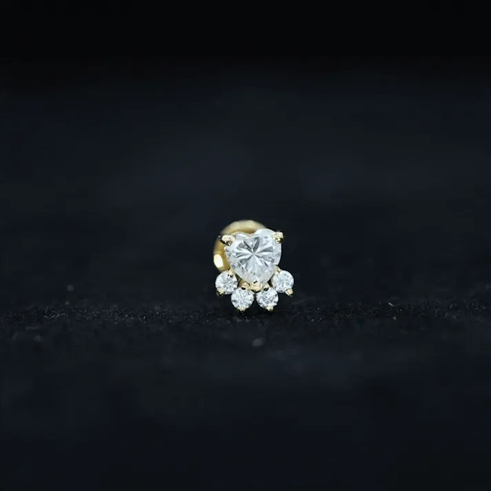 Heart Shape Moissanite Paw Cartilage Earring in Gold