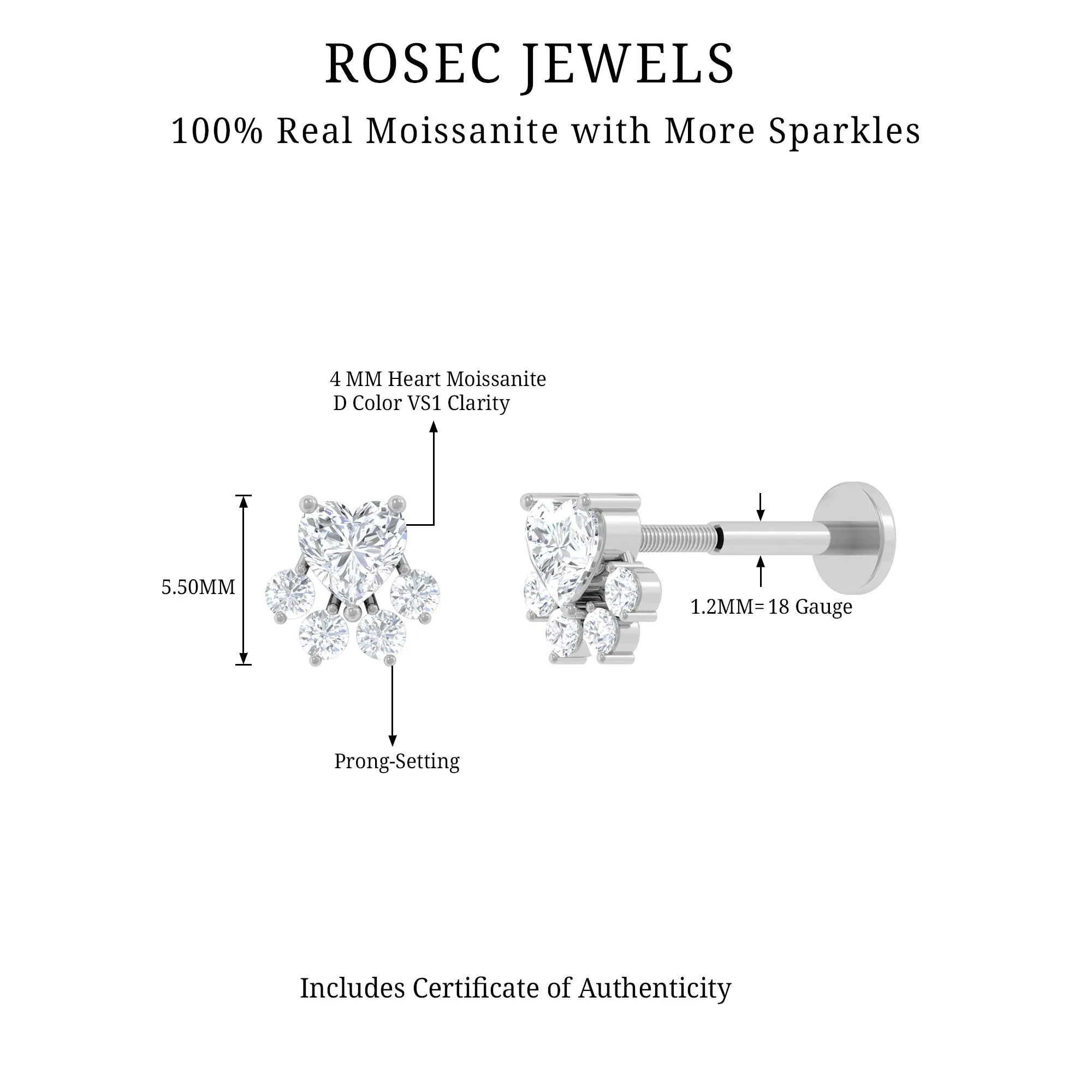 Heart Shape Moissanite Paw Cartilage Earring in Gold