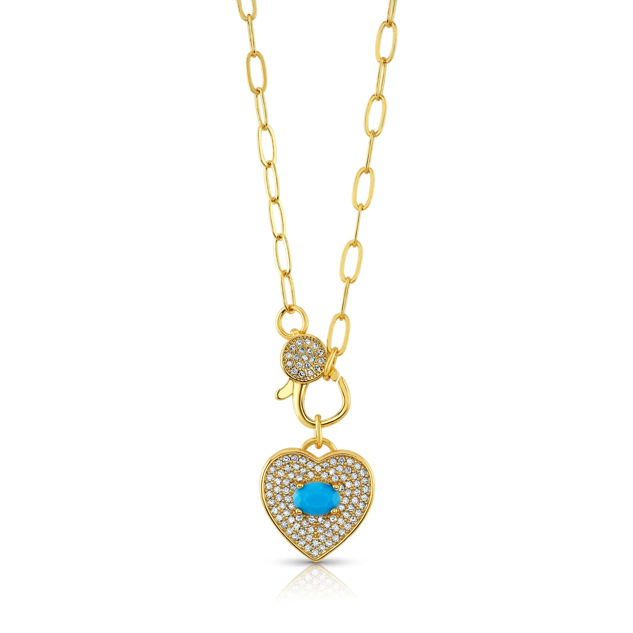 HEART TURQUOISE CZ CLASP NECKLACE