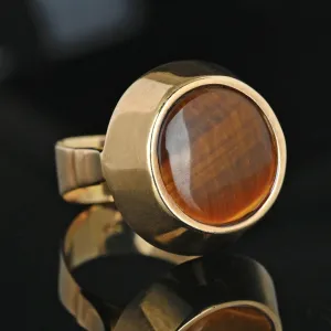 Heavy Modernist 14K Gold Tigers Eye Ring, 9.5 Grams