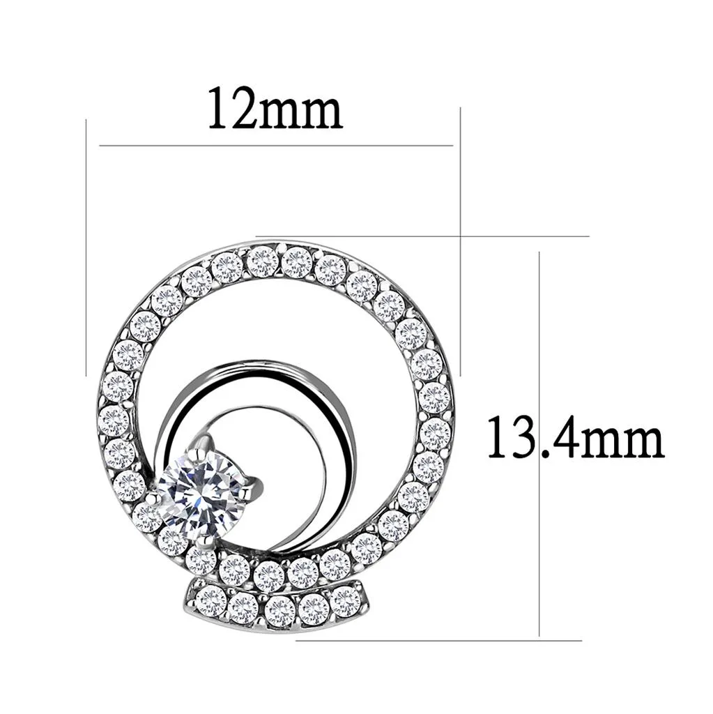 High polished (no plating) Stainless Steel Earrings with AAA Grade CZ in Clear for Women Clear Stone Color Style DA069