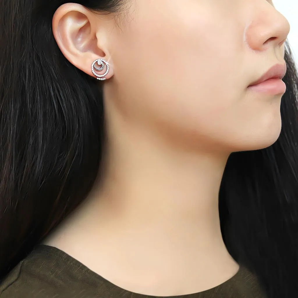 High polished (no plating) Stainless Steel Earrings with AAA Grade CZ in Clear for Women Clear Stone Color Style DA069