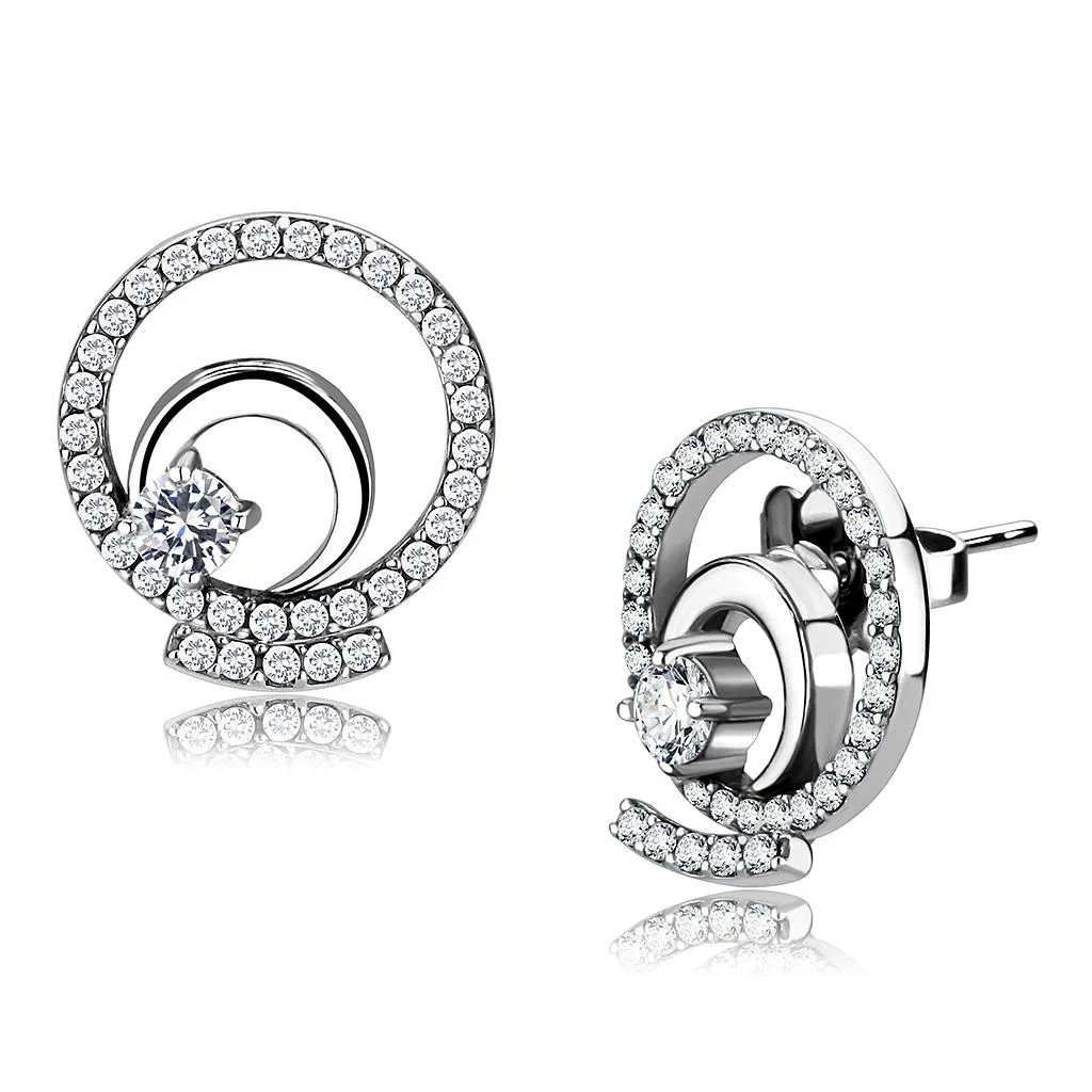 High polished (no plating) Stainless Steel Earrings with AAA Grade CZ in Clear for Women Clear Stone Color Style DA069