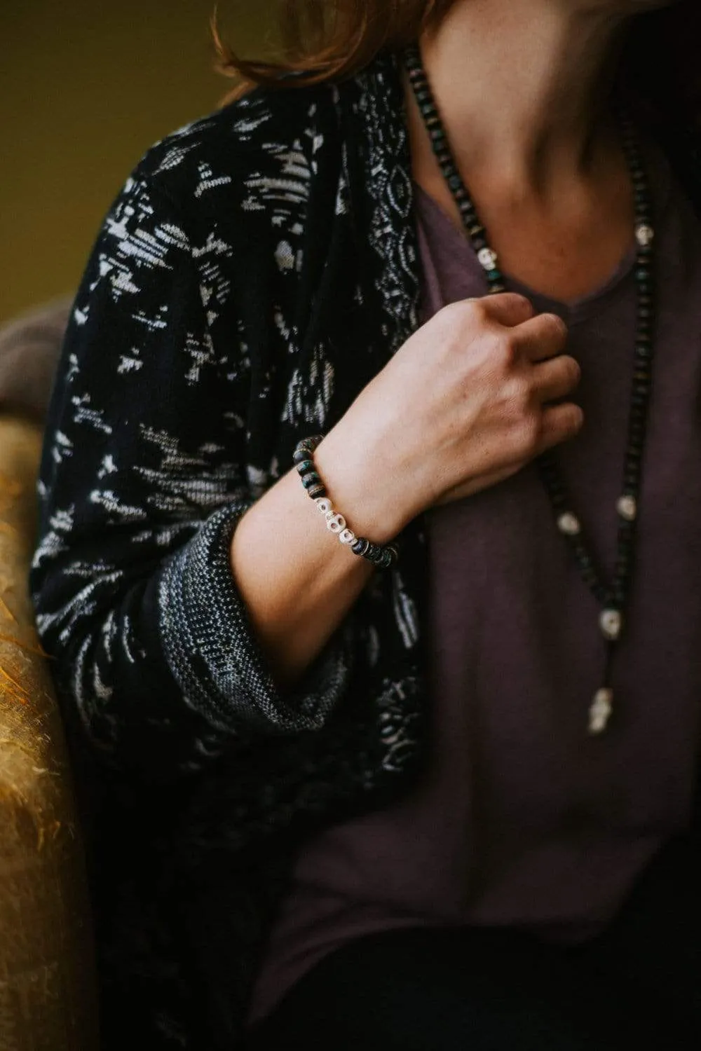 Inlaid Bone Impermanence Mala & Bracelet Set