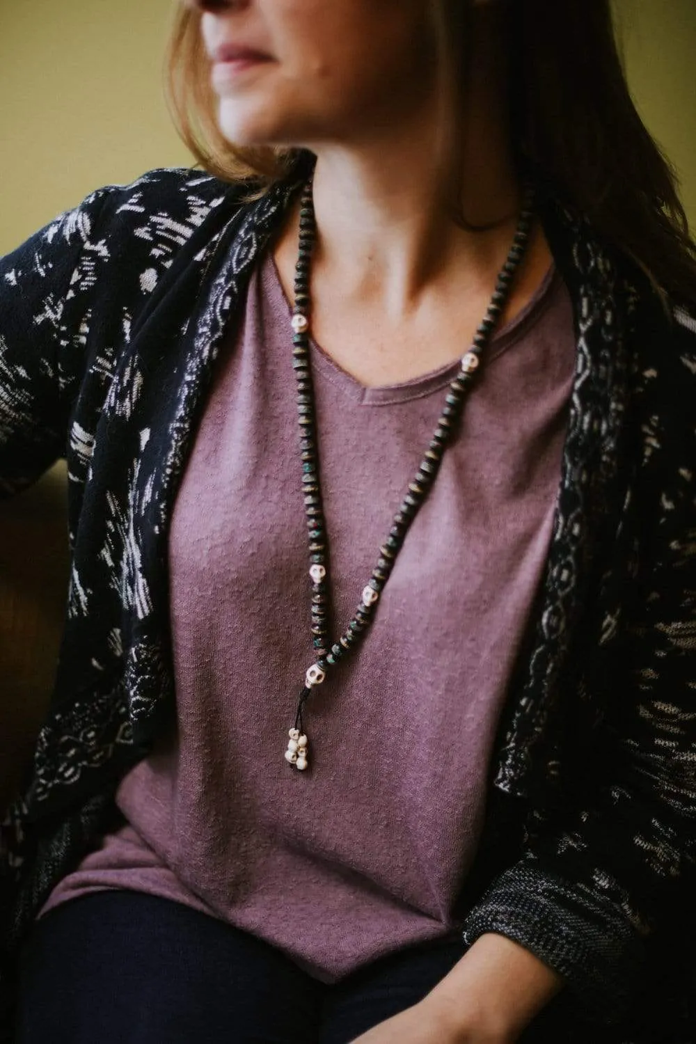 Inlaid Bone Impermanence Mala & Bracelet Set