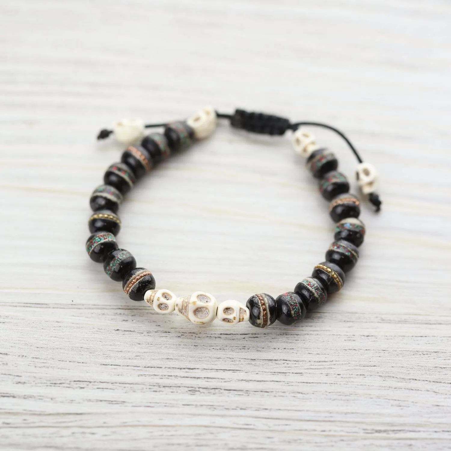 Inlaid Bone Impermanence Mala & Bracelet Set