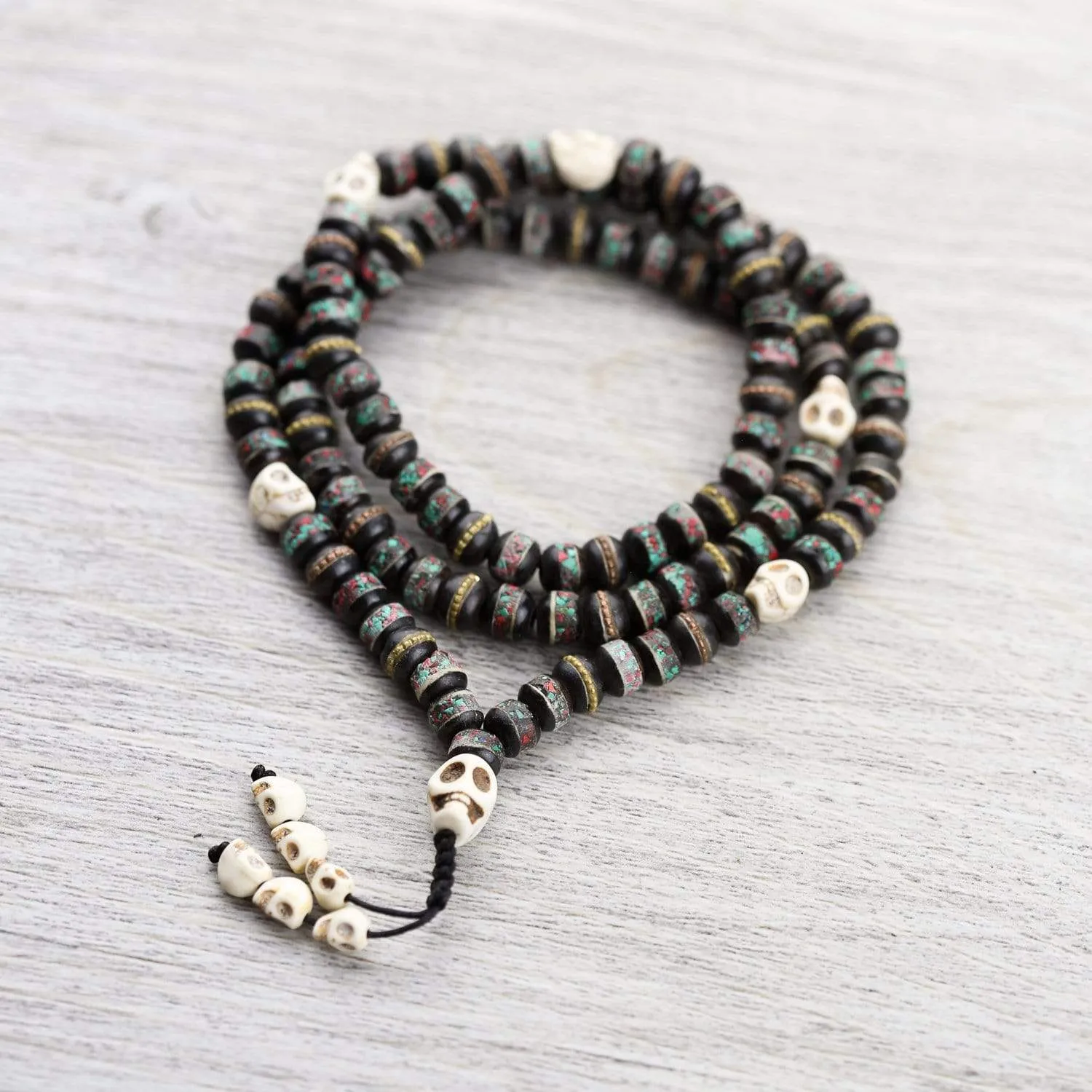 Inlaid Bone Impermanence Mala & Bracelet Set