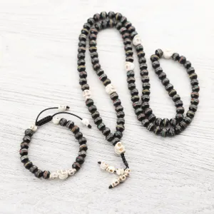 Inlaid Bone Impermanence Mala & Bracelet Set