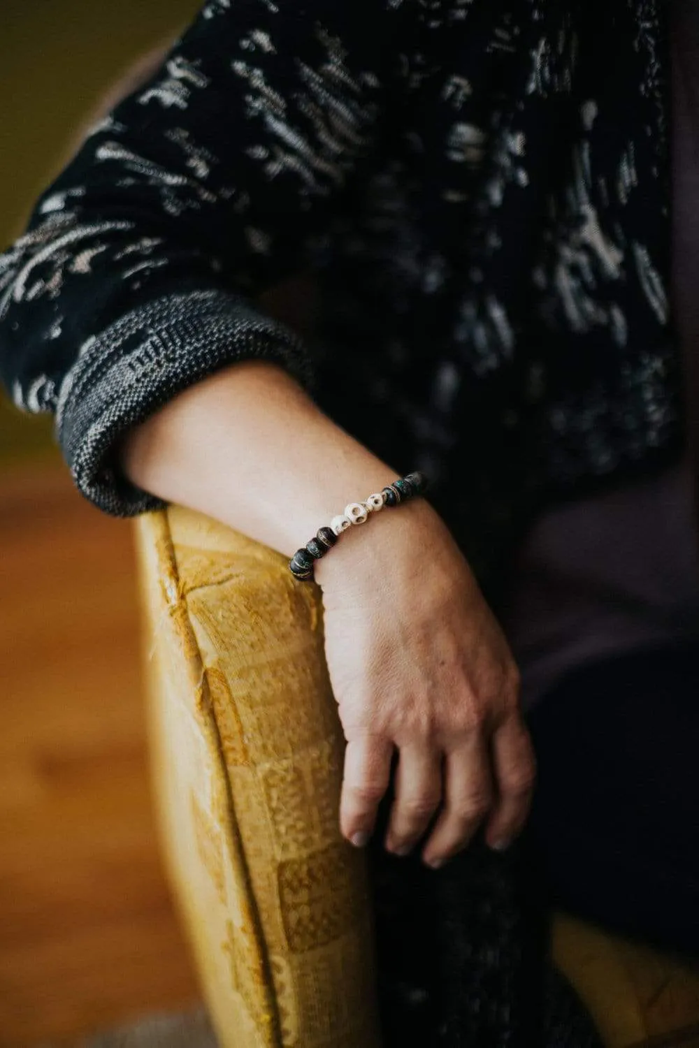 Inlaid Bone Impermanence Mala & Bracelet Set