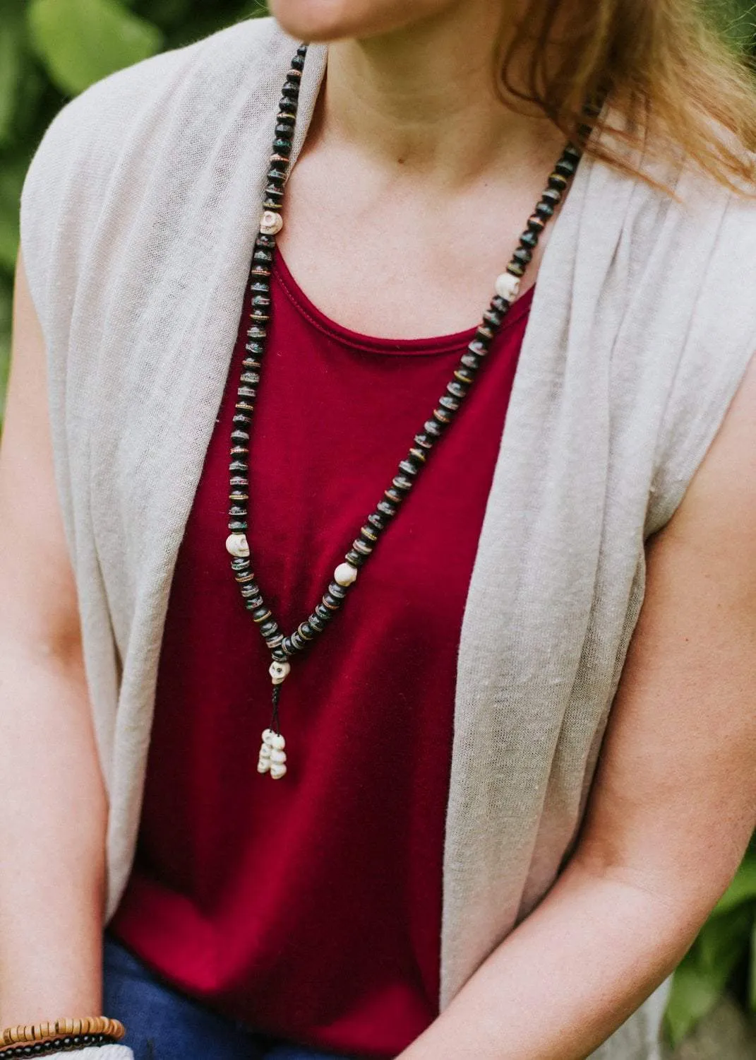 Inlaid Bone Impermanence Mala & Bracelet Set