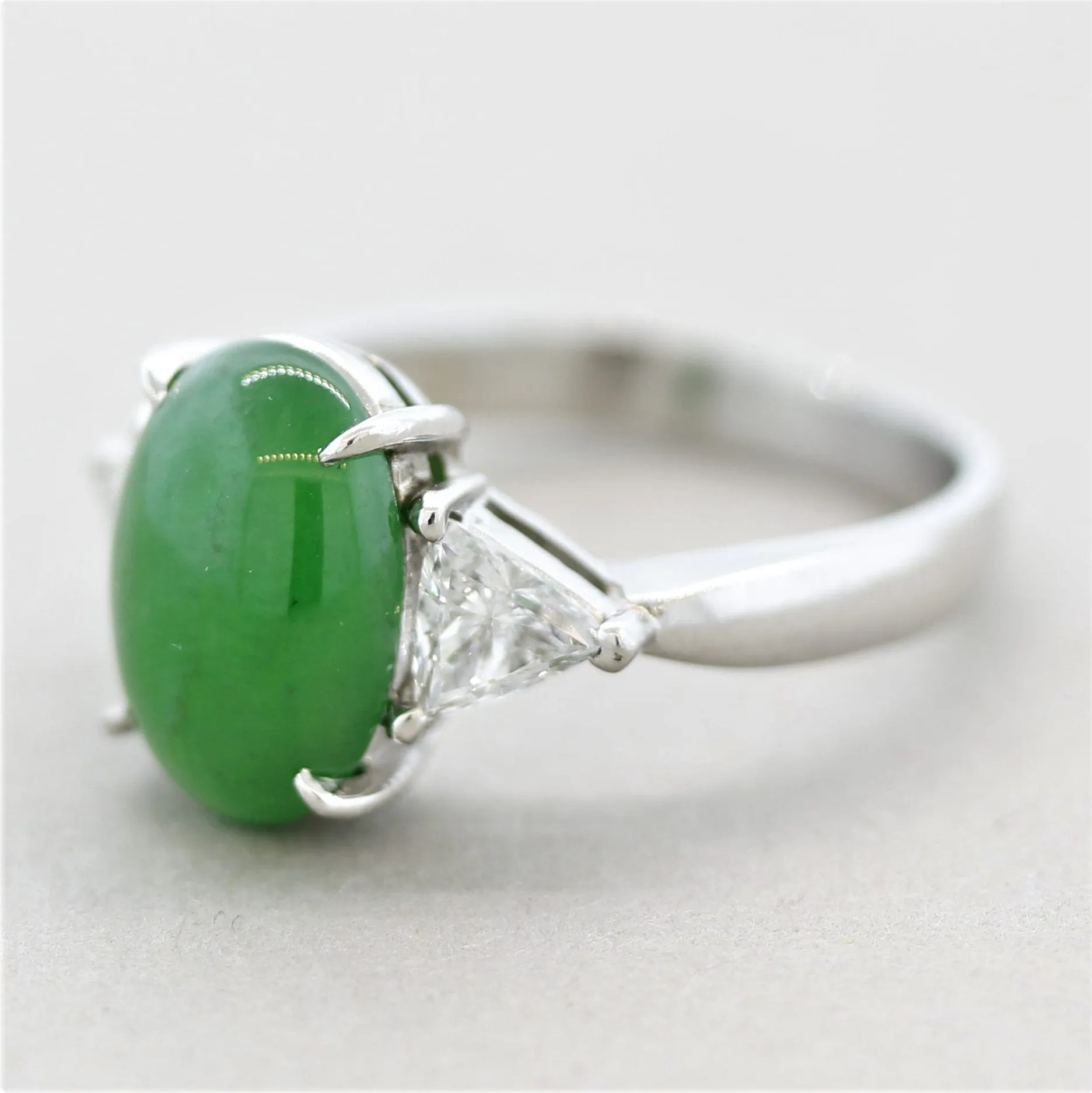 Jadeite Jade Diamond 3-Stone Platinum Ring