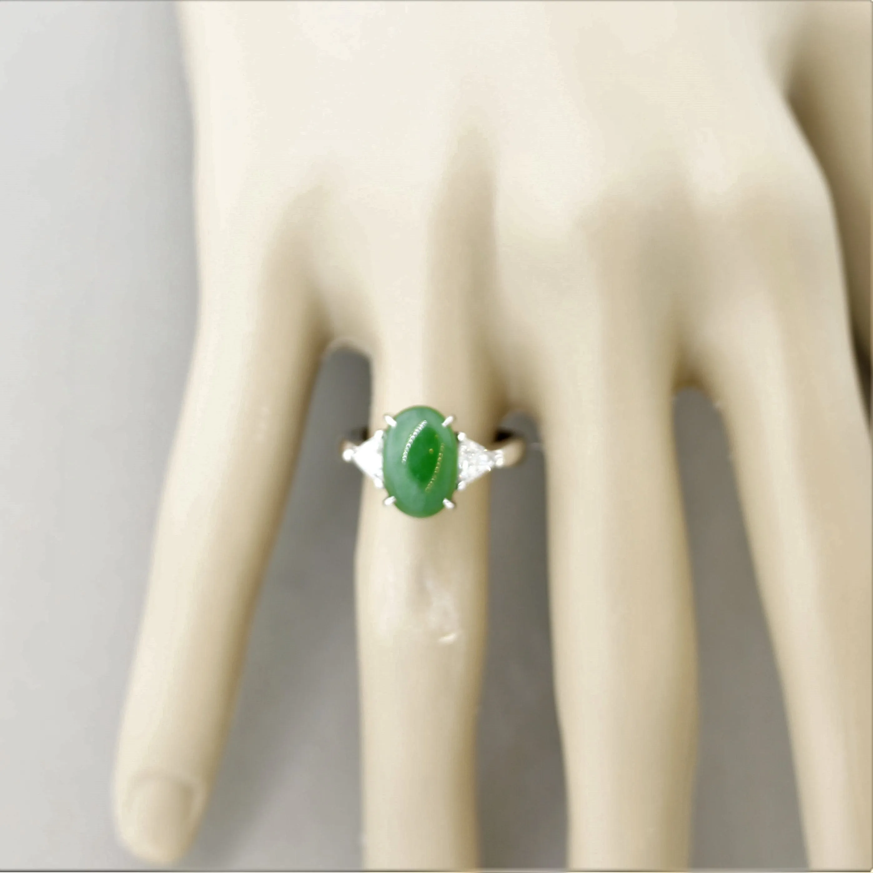 Jadeite Jade Diamond 3-Stone Platinum Ring