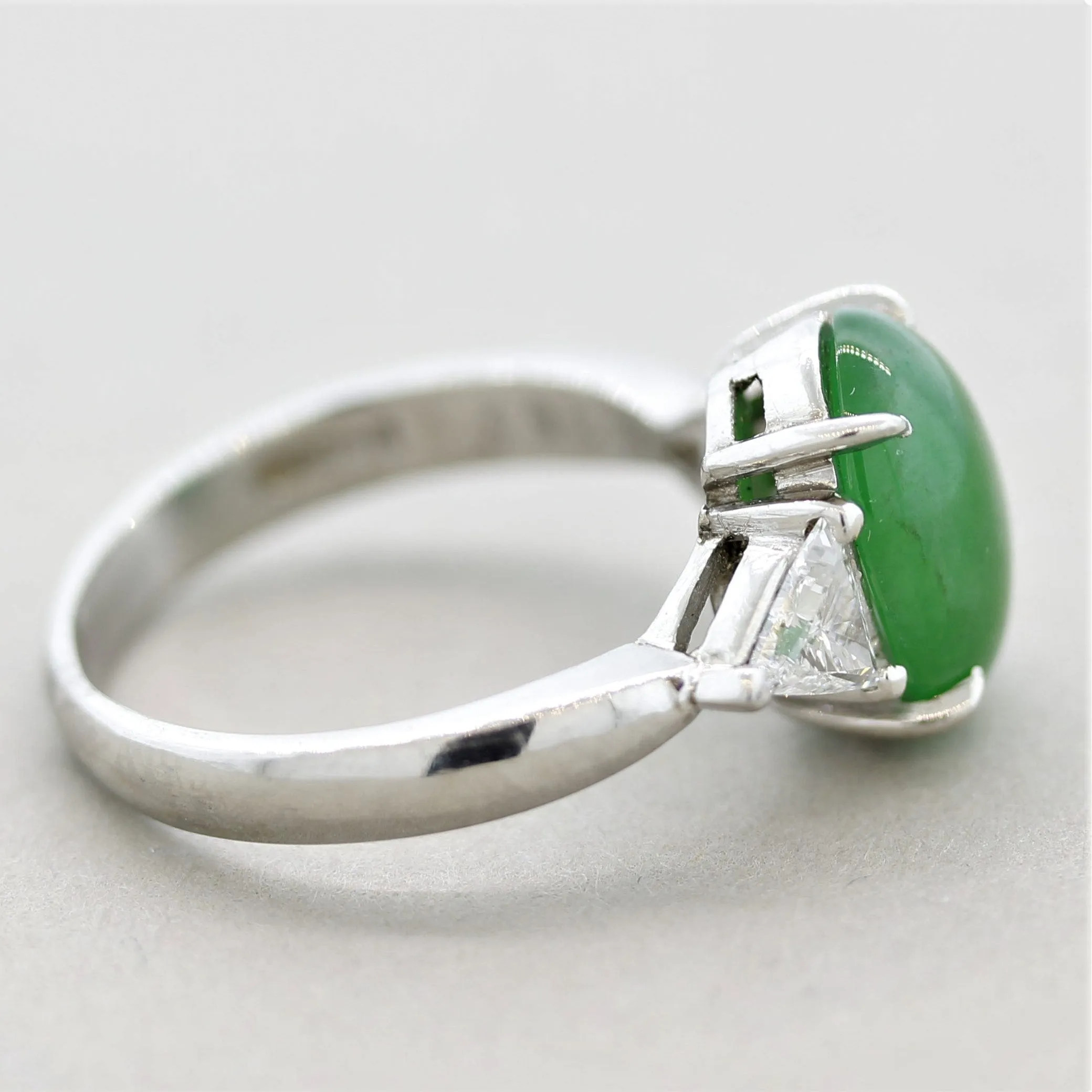 Jadeite Jade Diamond 3-Stone Platinum Ring