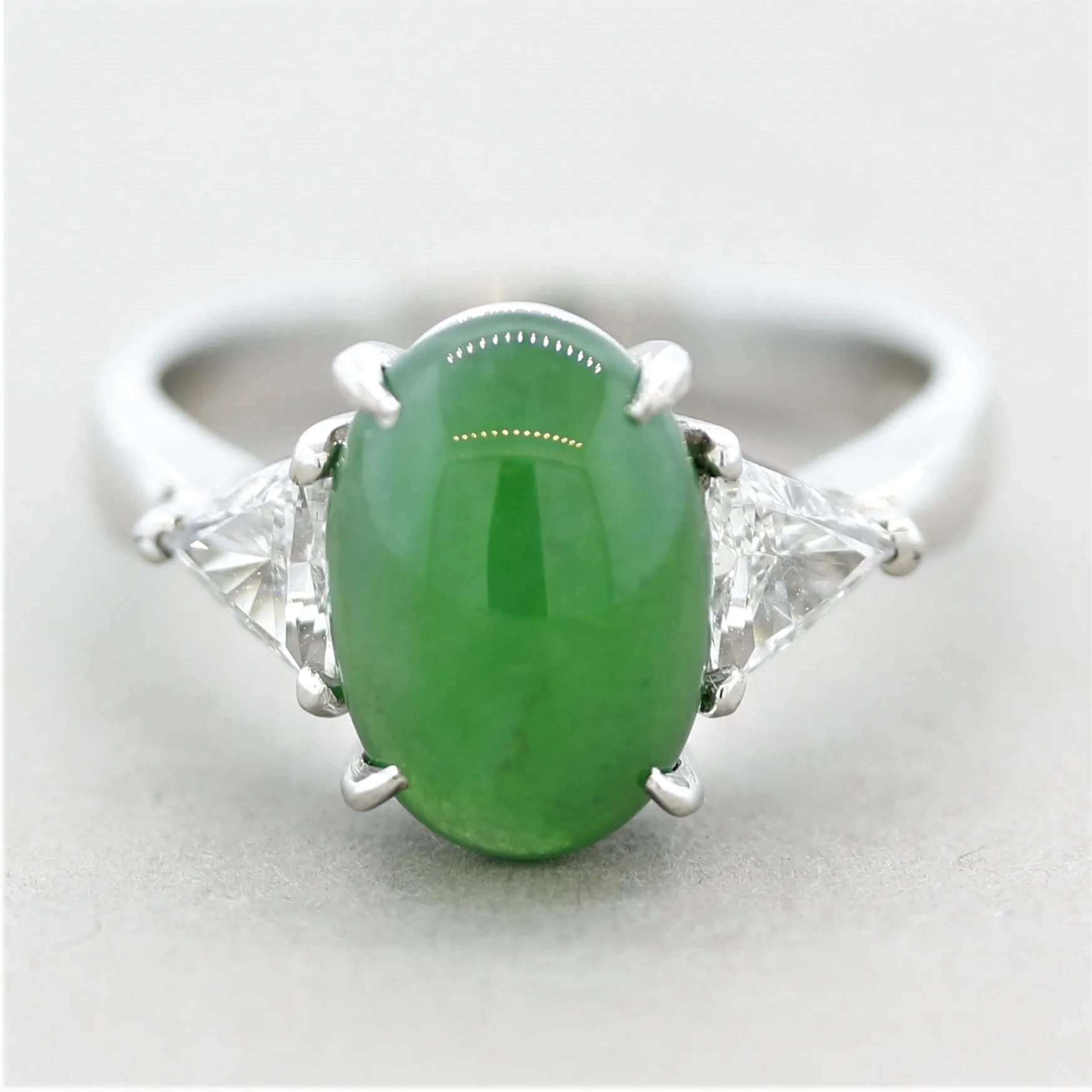 Jadeite Jade Diamond 3-Stone Platinum Ring