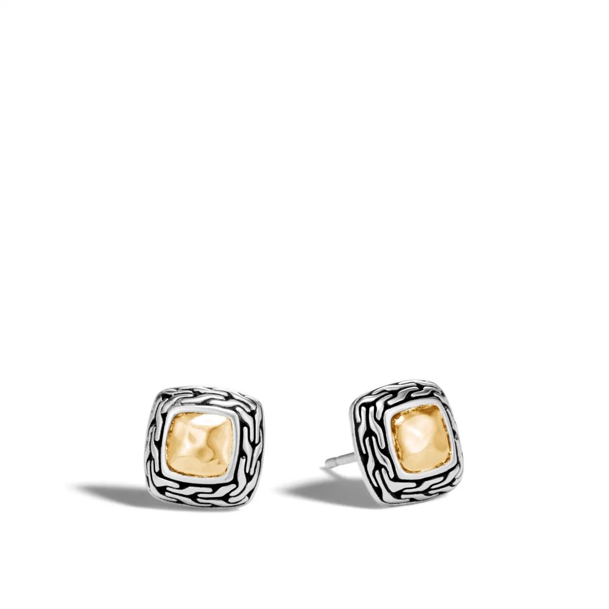 John Hardy Classic Chain Silver & 18K Gold Hammered Square Stud Earrings