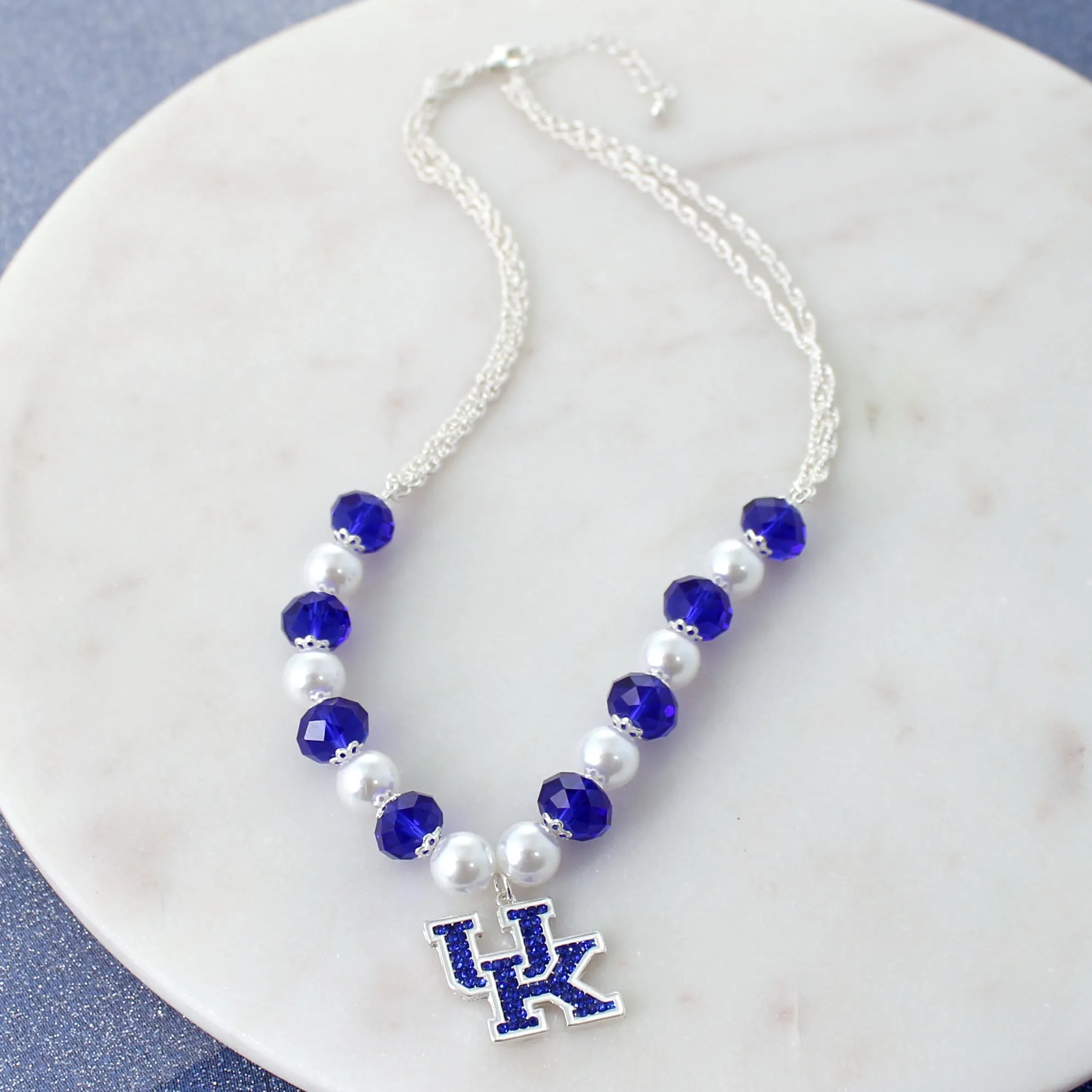 Kentucky Pearl & Crystal Bead 18 - 20" Necklace w/ Crystal Logo