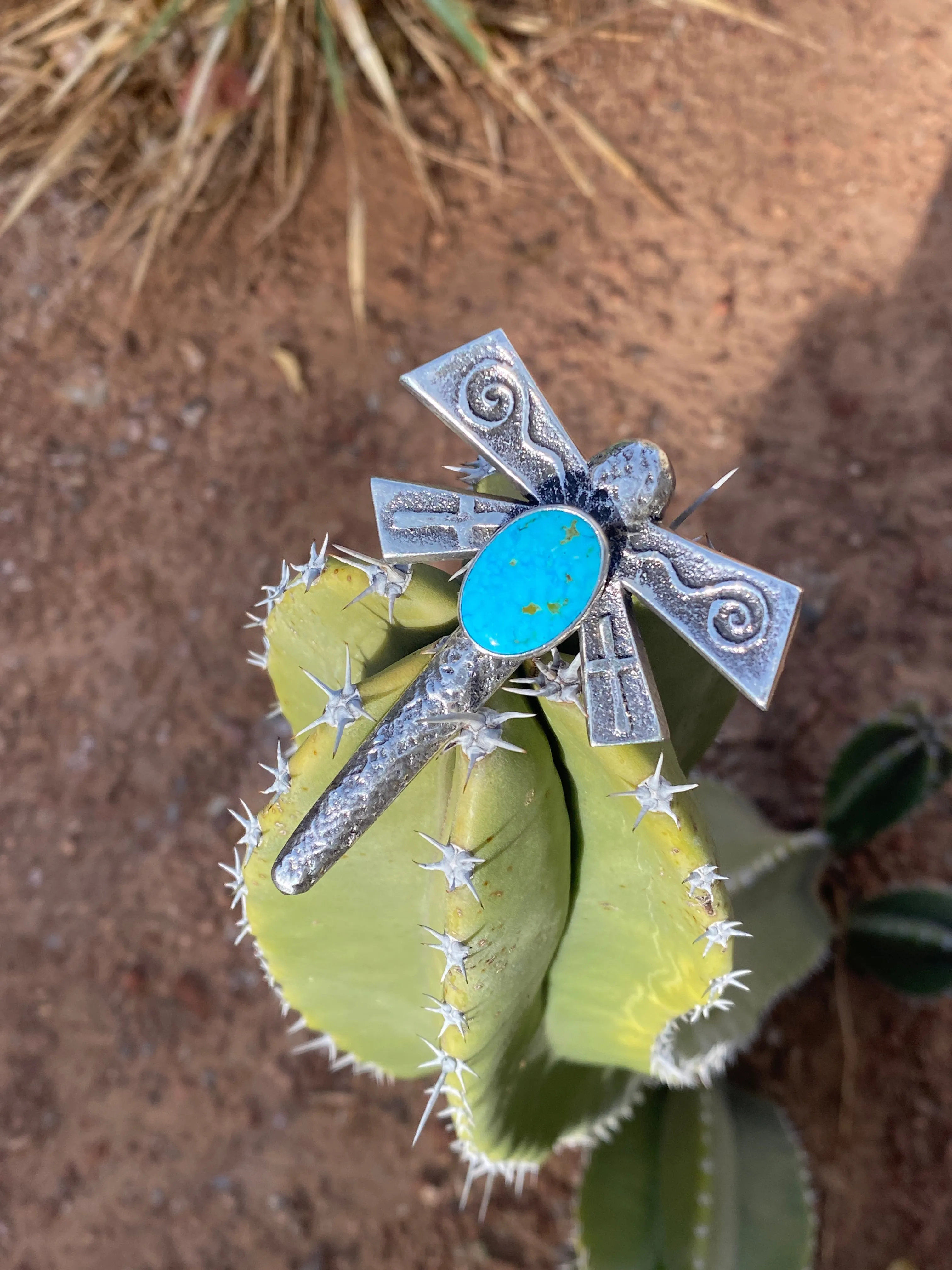 KINGMAN TURQUOISE NAVAJO SILVER DRAGONFLY PENDANT