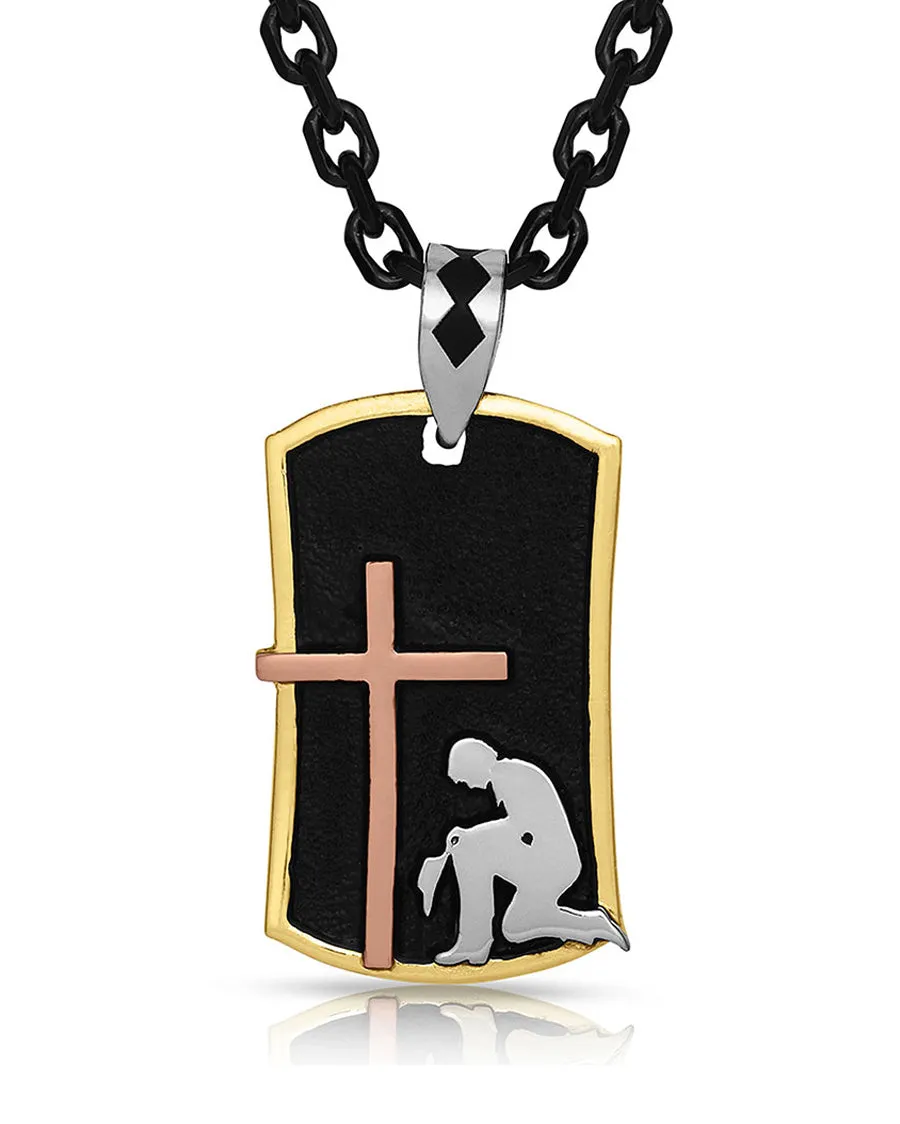 Kneeling At The Cross Dog Tag Necklace