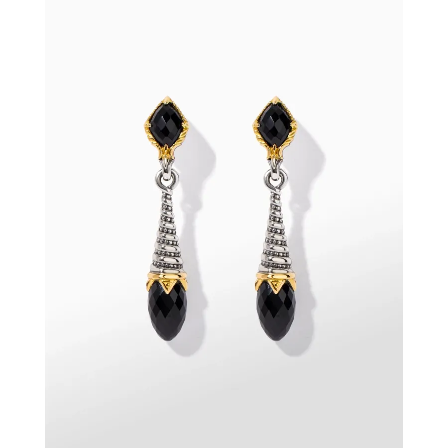 Konstantino Anthos Collection Silver and Gold Eon Drop Black Onyx Earrings