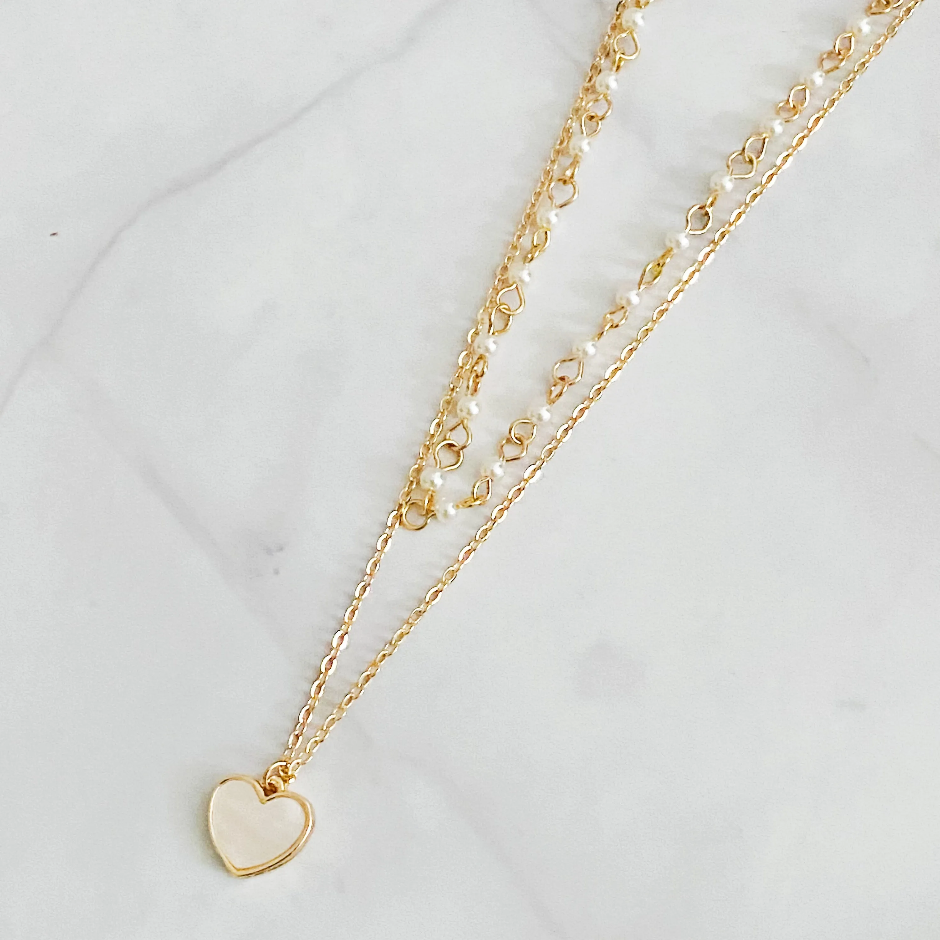 Layered Pearl Chain Heart Necklace