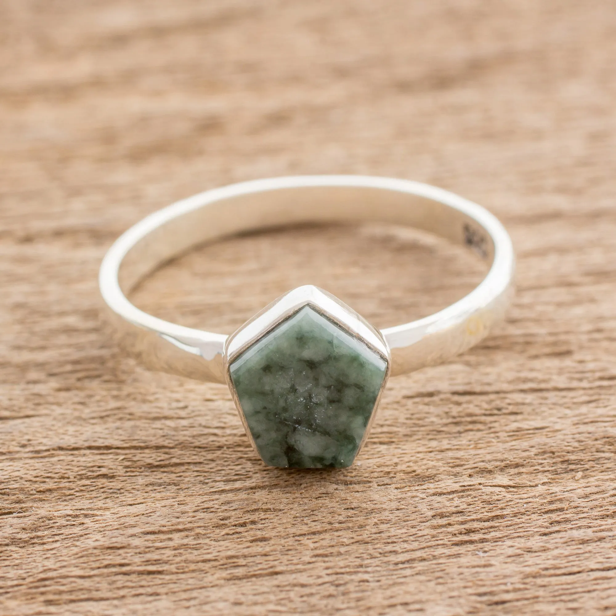 Light Green Jade Pentagon and Sterling Silver Cocktail Ring - Striking in Light Green | NOVICA